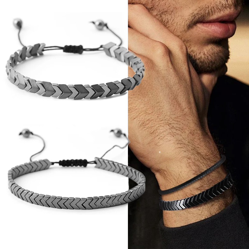 Coordinates Bracelet - سوار هيماتيت من الحجر الأسود للرجال