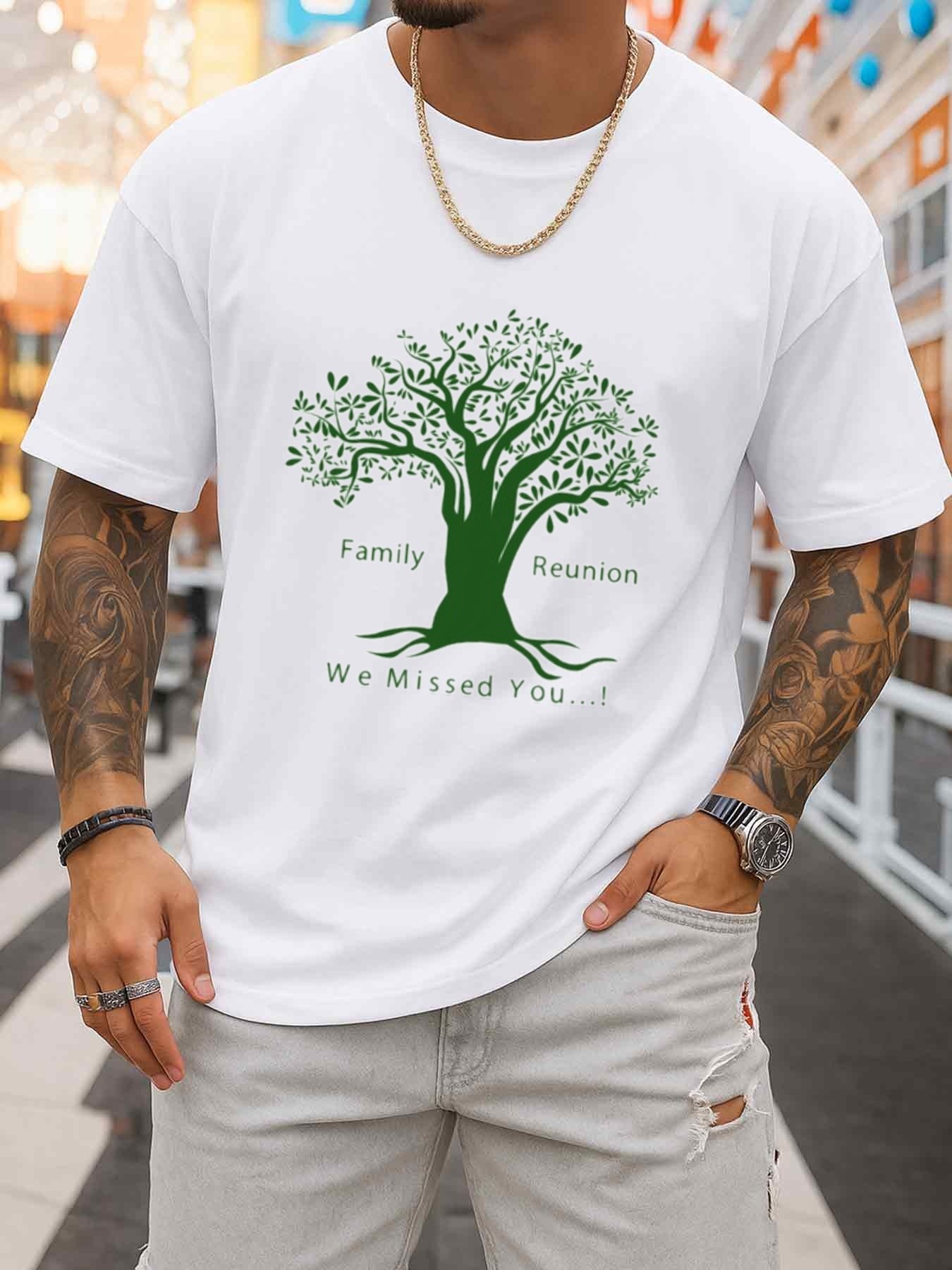 Family Tree Print - تي شيرت رجالي برقبة دائرية بنمط