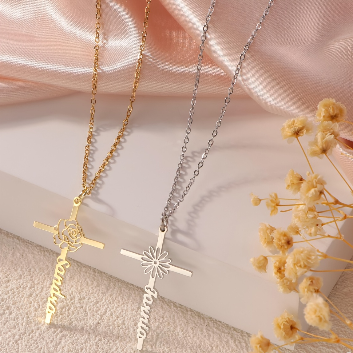 Birth Flower Necklace - قلادة مخصصة بزهرة الميلاد واسمك عليها،