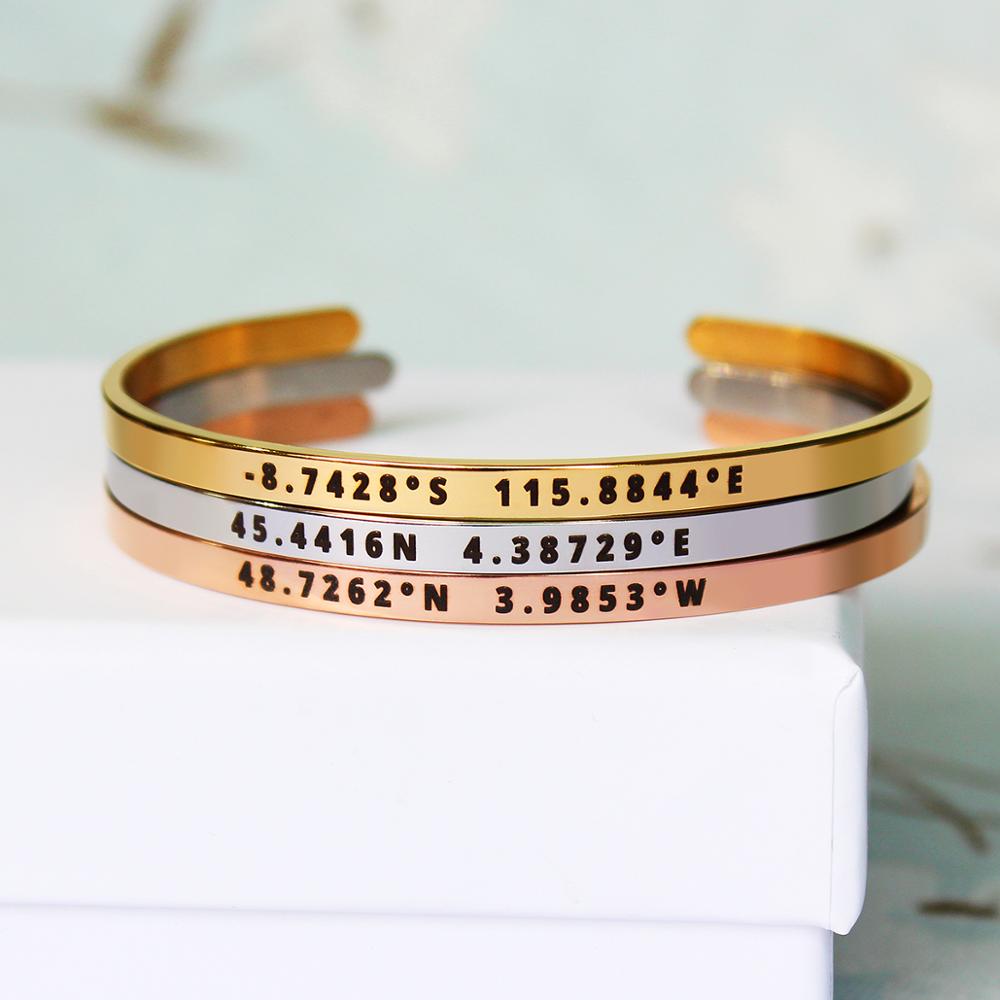 Coordinates Bracelet - 4 مللي متر عرض مخصص إحداثيات
