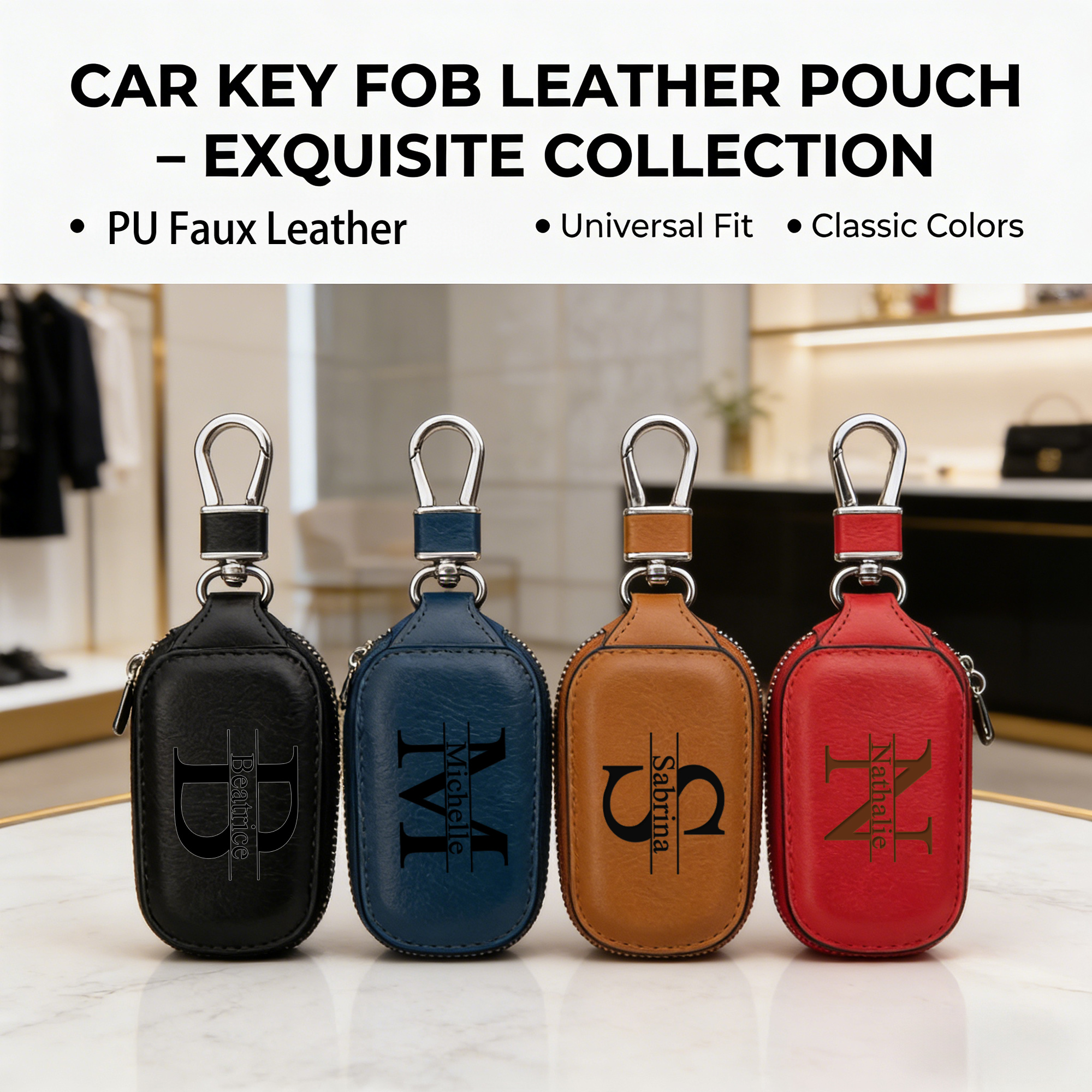 Monogram Keychain Leather - حافظة مفاتيح مخصصة بسحاب، قابلة للتخصيص