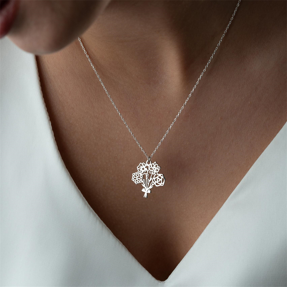 Birth Flower Necklace - شخصية الولادة زهرة باقة قلادة قلادة