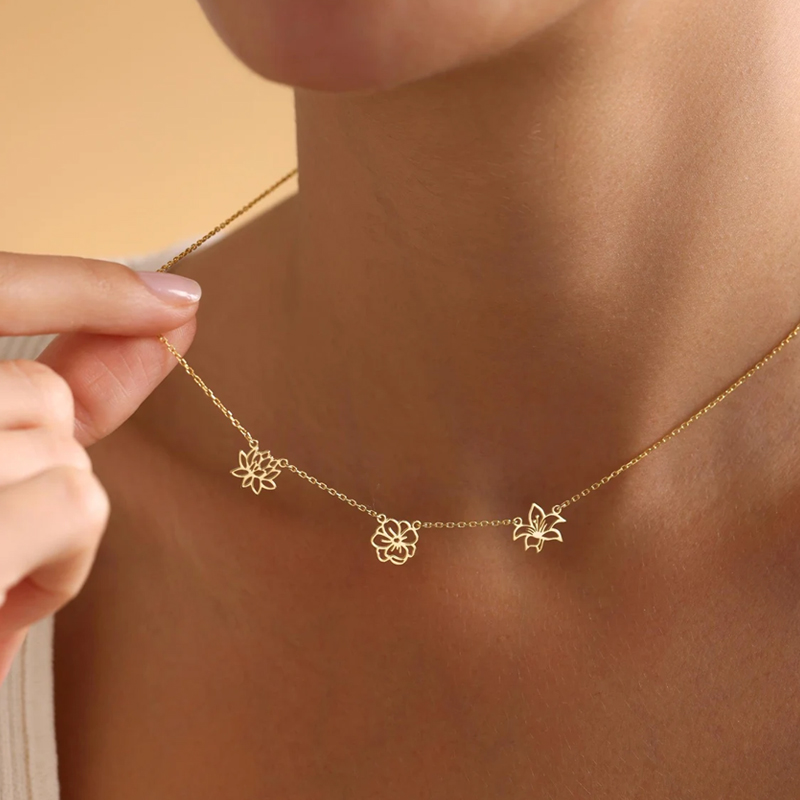 Birth Flower Necklace - تخصيص الولادة الزهور قلادة النساء الاطفال