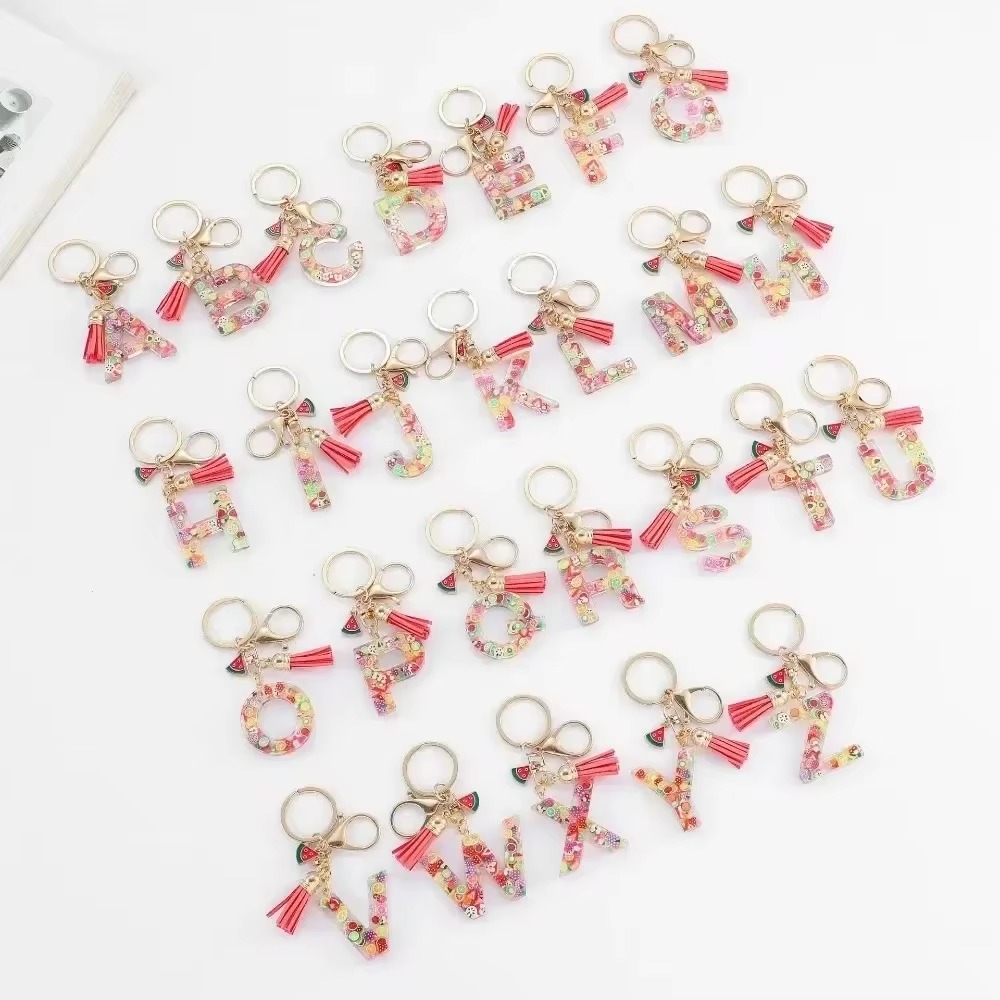 Monogram Keychain Leather - شخصية A-Z حلقة رئيسية مشبك سلاسل