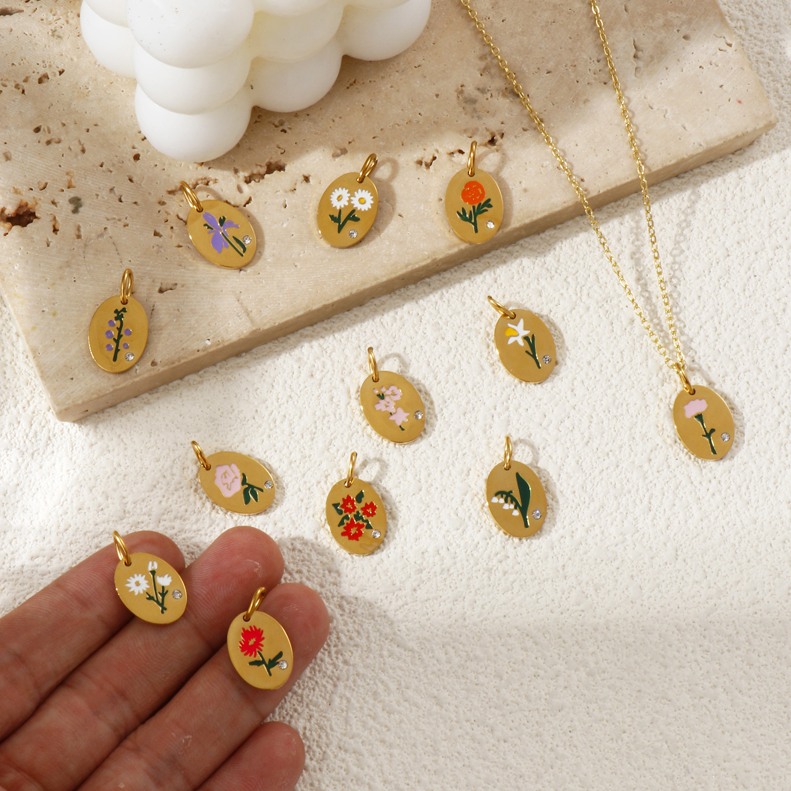 Birth Flower Necklace - 1 قطعة 304 الفولاذ المقاوم للصدأ