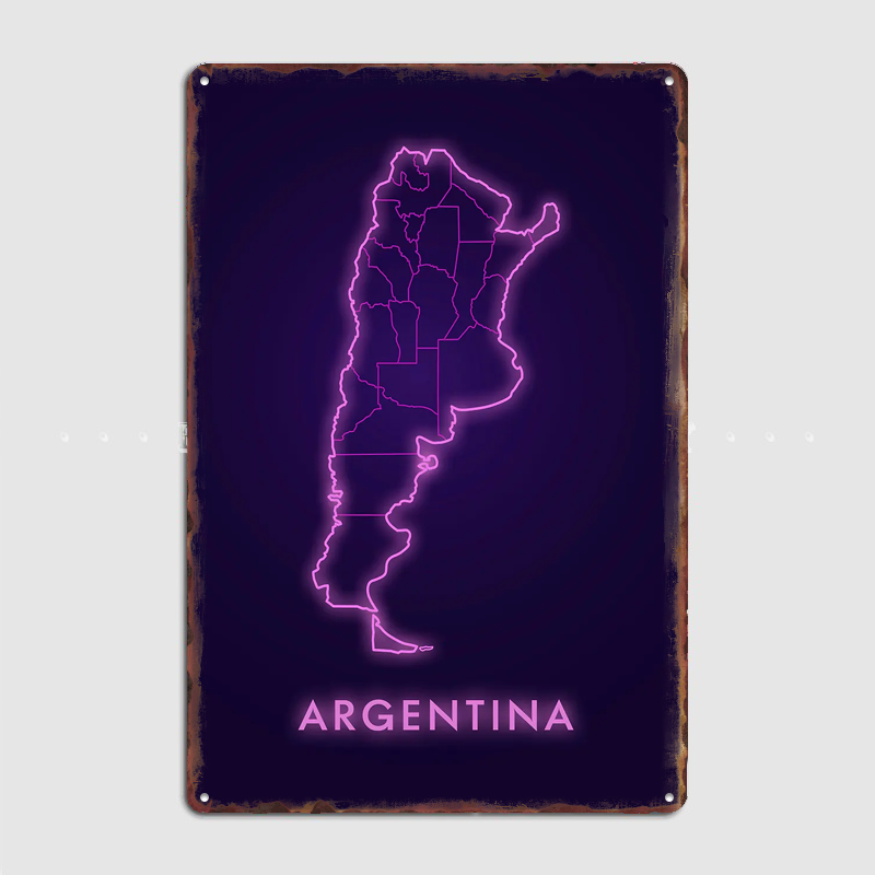 Custom Map Poster - لافتة معدنية بتصميم خريطة الأرجنتين بإضاءة