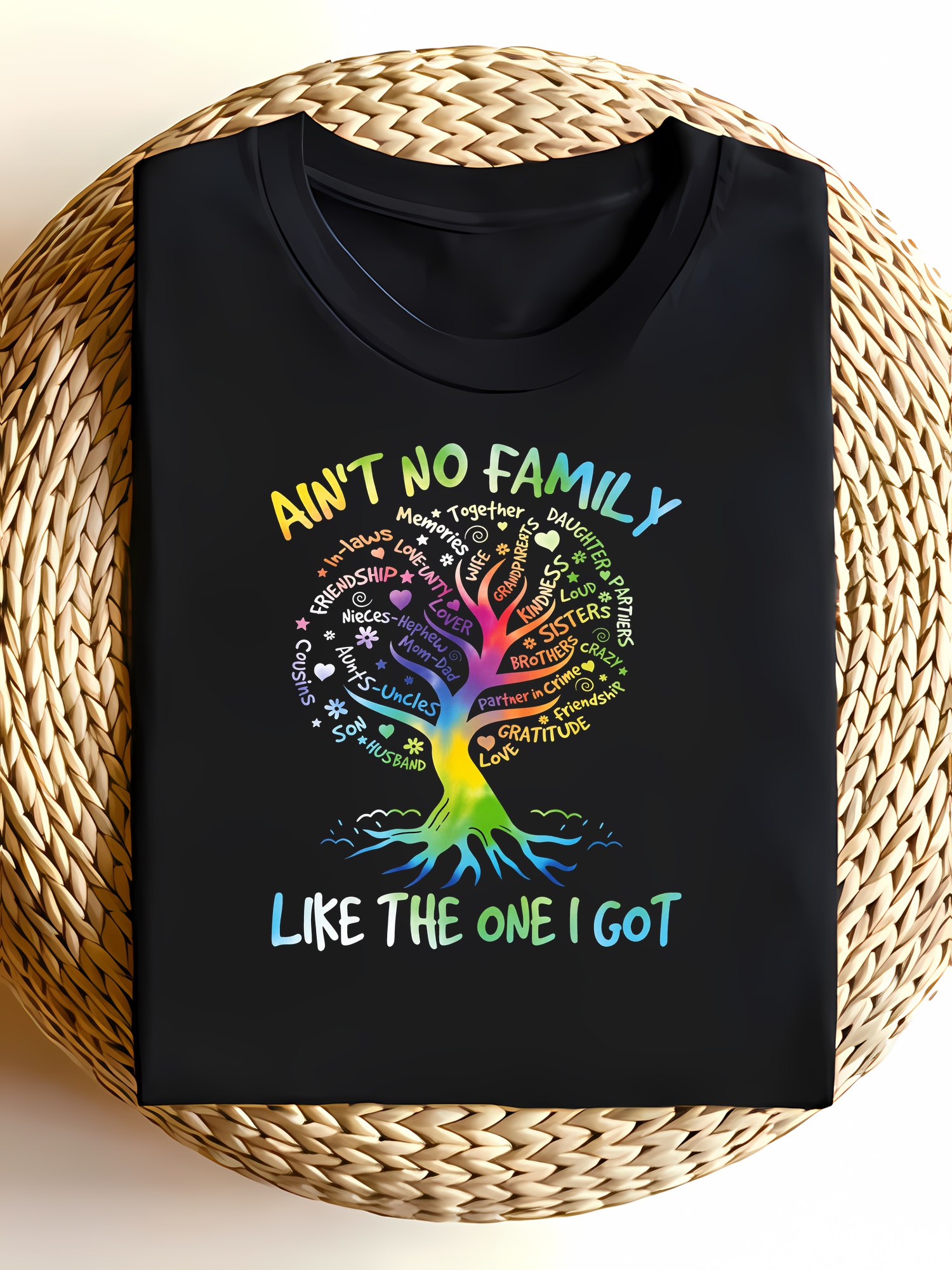 تي شيرت كاجوال أسود بتصميم شجر - مراجعة Family Tree Print وسعره