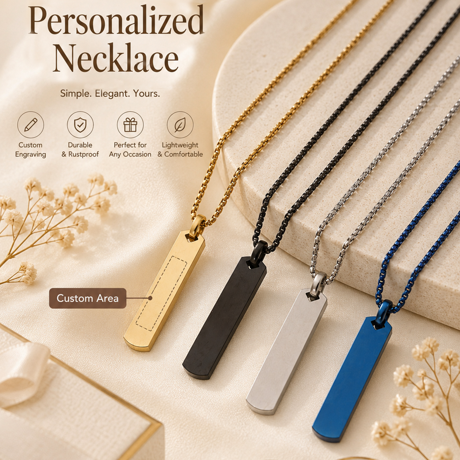 قلادة مخصصة بتصميم شريط طويل،  - مراجعة Name Necklace Custom وسعره