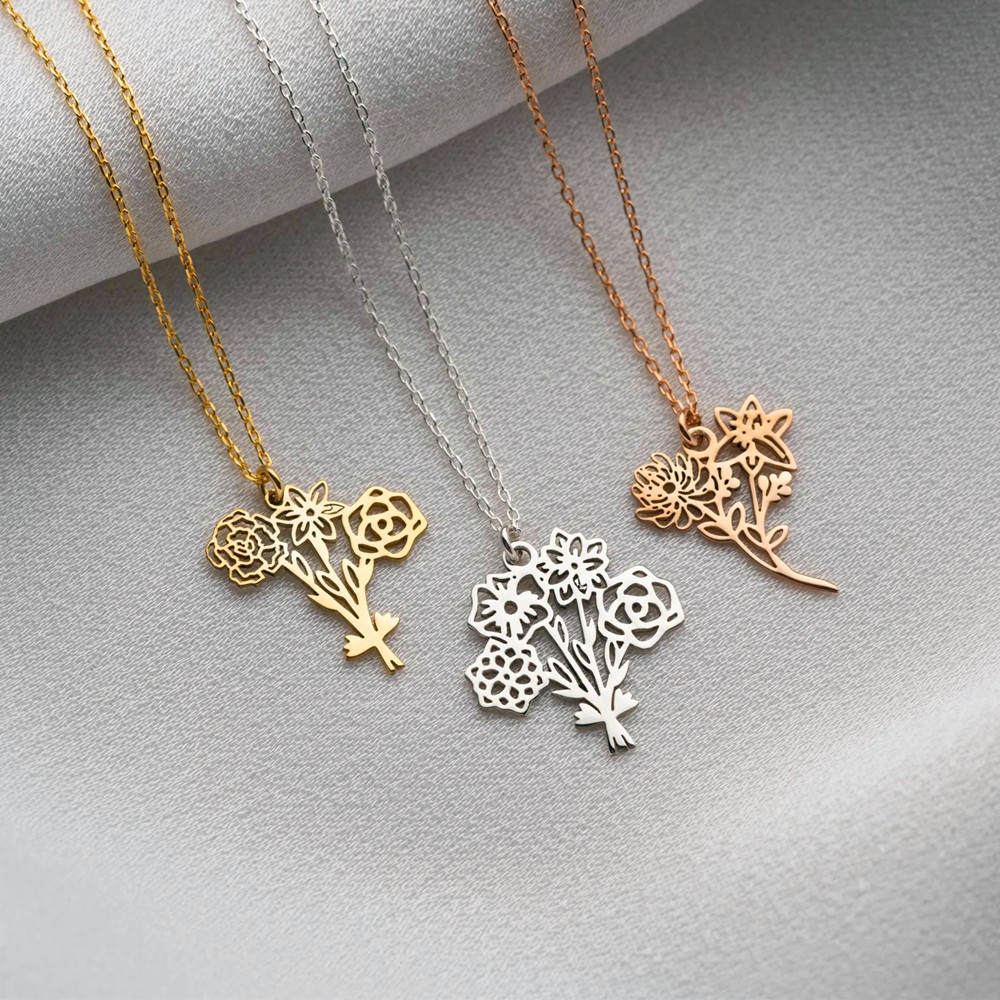 شخصية الولادة زهرة باقة قلادة  - مراجعة Birth Flower Necklace وسعره