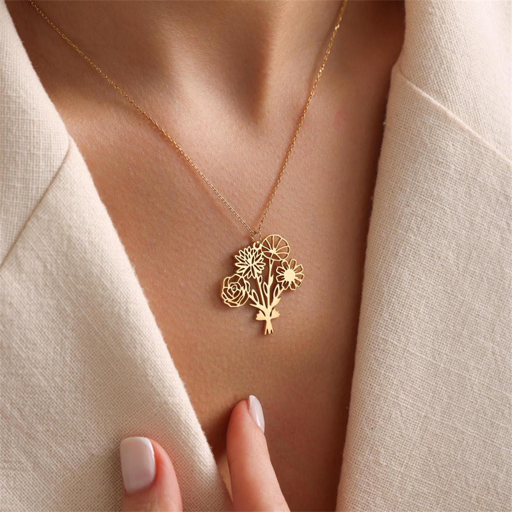 شخصية الولادة زهرة باقة قلادة  - مراجعة Birth Flower Necklace وسعره
