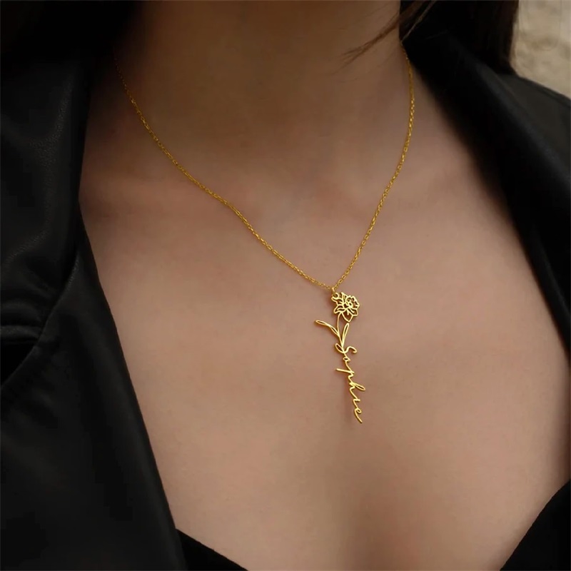شخصية الميلاد زهرة اسم قلادة ا - مراجعة Birth Flower Necklace وسعره