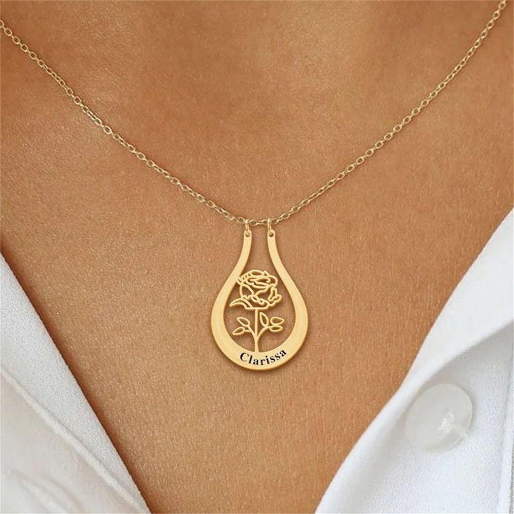 محفورة اسم الولادة زهرة قلادة  - مراجعة Birth Flower Necklace وسعره