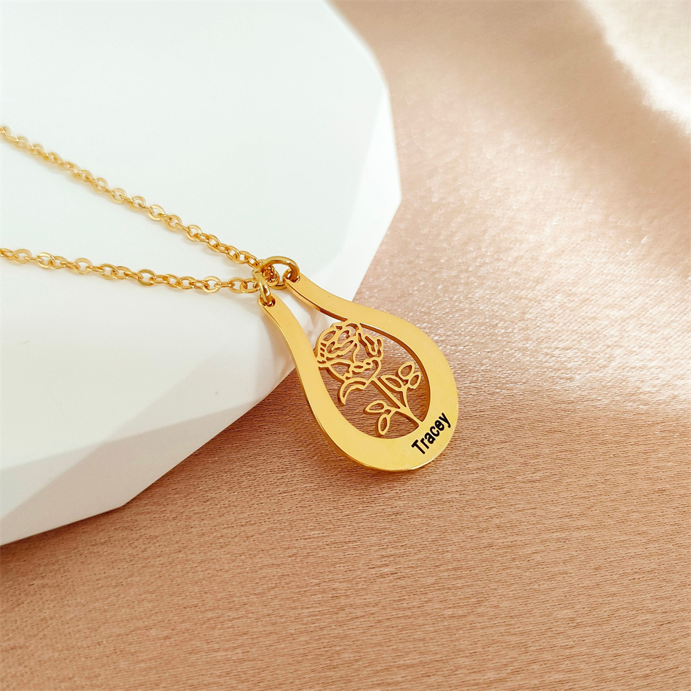 محفورة اسم الولادة زهرة قلادة  - مراجعة Birth Flower Necklace وسعره